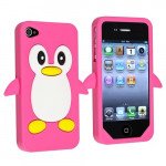 Wholesale iPhone 4S/4 3D Penguin Case (Hot Pink)